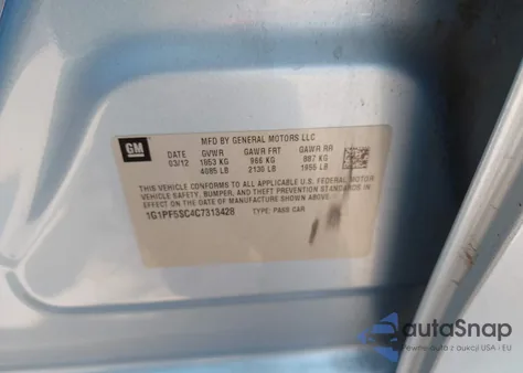 2012 Chevrolet Cruze 1Lt from USA, damaged, VIN 1G1PF5SC4C7313428